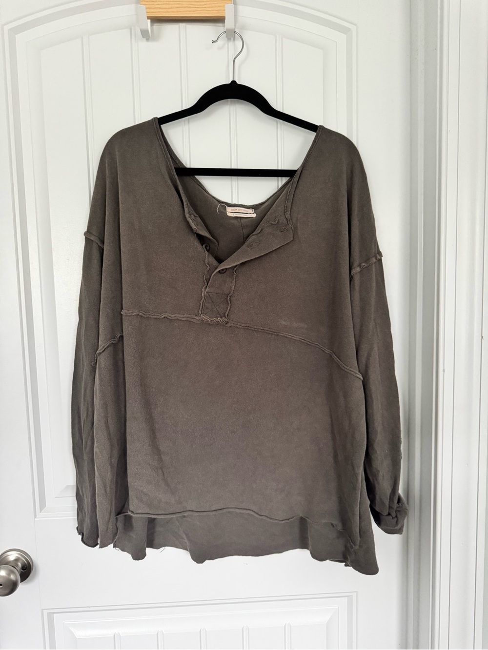 Urban Outfitters Oversized Long Sleeve Henley in Olive